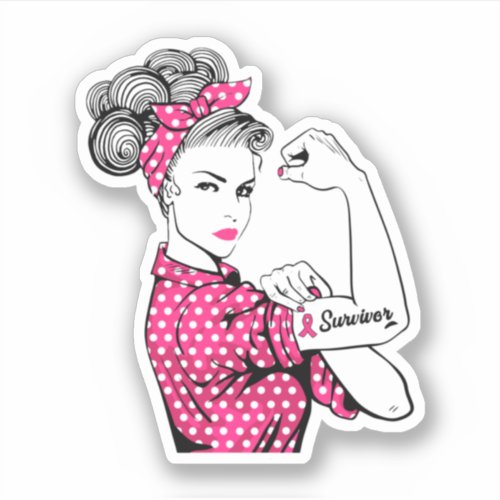 Breast Cancer Survivor Rosie Riveter Pink Sticker