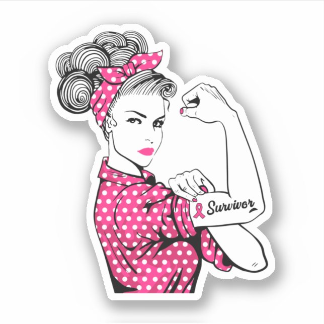Breast Cancer Survivor Rosie Riveter Pink Sticker (Front)