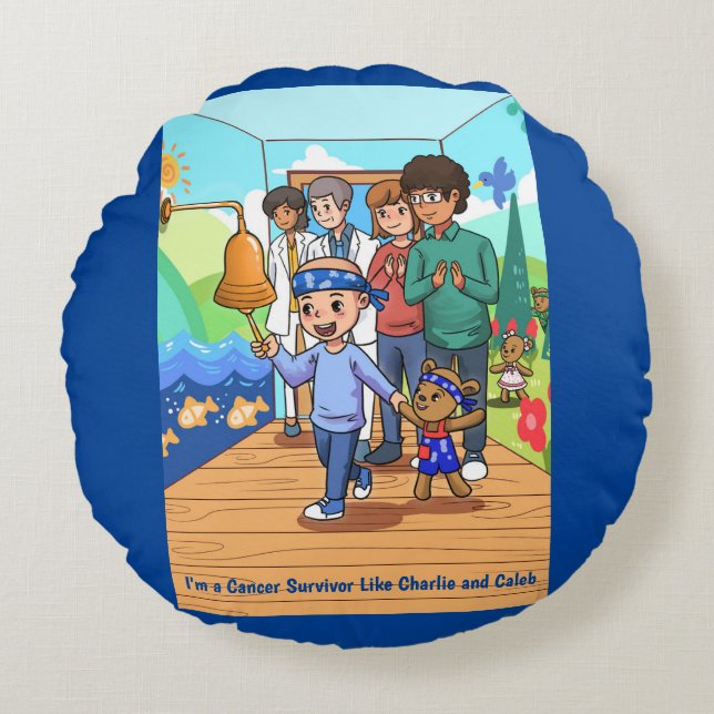 Breast Cancer Survivor Round Chemo Throw Pillow (Front)