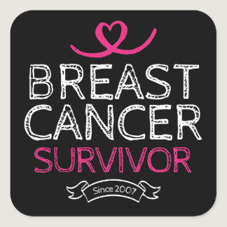 Breast Cancer Survivor Since 2007 Awareness Heart Square Sticker