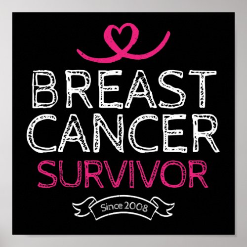 Breast Cancer Survivor Since 2008 Awareness Heart Poster