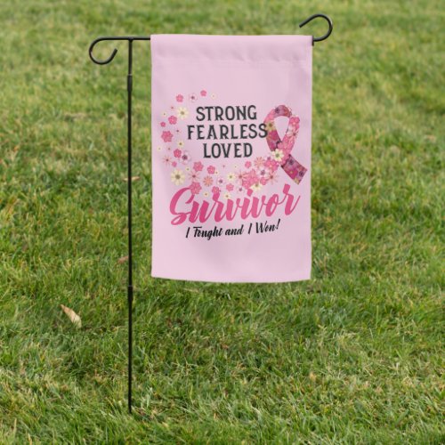 Breast Cancer Survivor Strong Fearless Loved Garden Flag