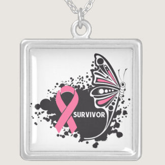Breast Cancer Survivor Tattoo Butterfly Silver Plated Necklace