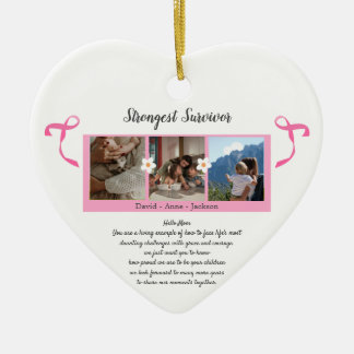 Breast Cancer Survivor Three Photo Collage Ceramic Ornament
