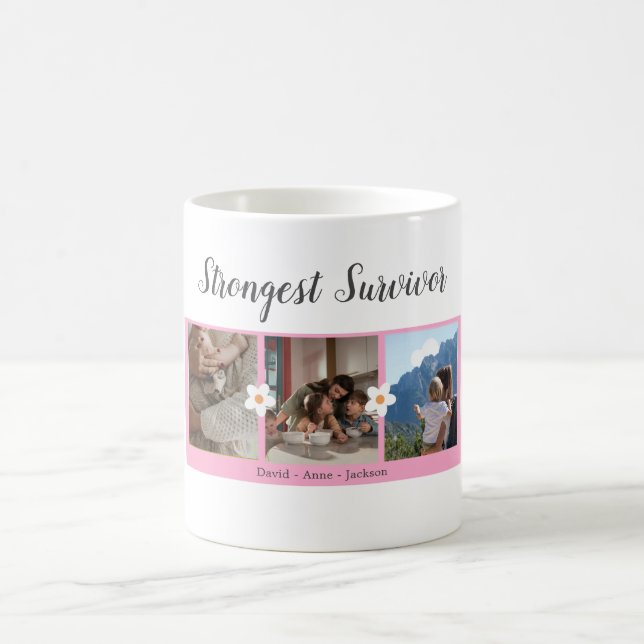 Breast Cancer Survivor Three Photo Collage Mug (Center)