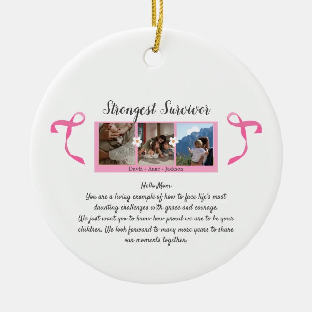 Breast Cancer Survivor Three Photo Collage Mug Ceramic Ornament (Front)