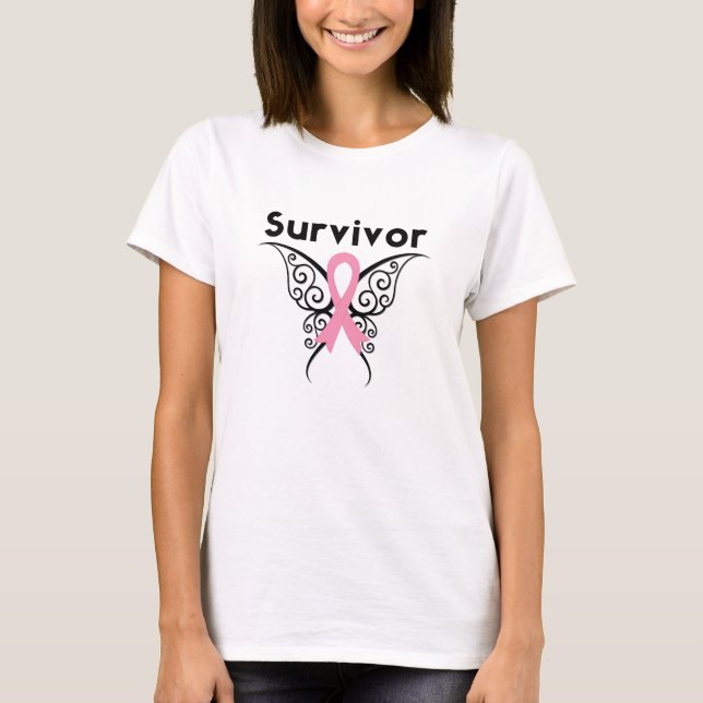 Breast Cancer Survivor Tribal Butterfly T-Shirt (Front)