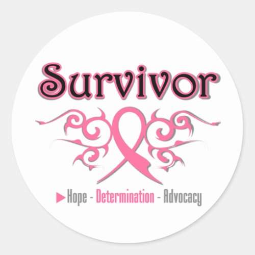 Breast Cancer Survivor Tribal Ribbon Classic Round Sticker