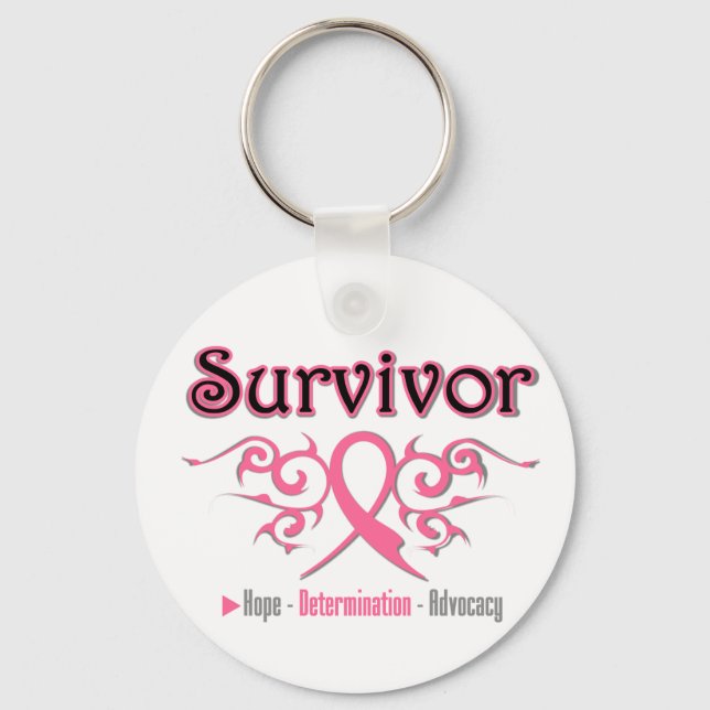 Breast Cancer Survivor Tribal Ribbon Keychain (Front)
