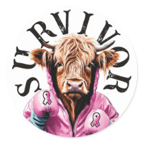 Breast Cancer Survivor White cow Classic Round Sticker