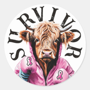 Breast Cancer Survivor White cow Classic Round Sticker