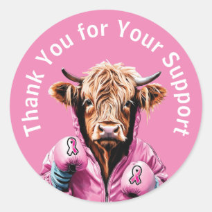 Breast Cancer  Thank You Cow Classic Round Sticker