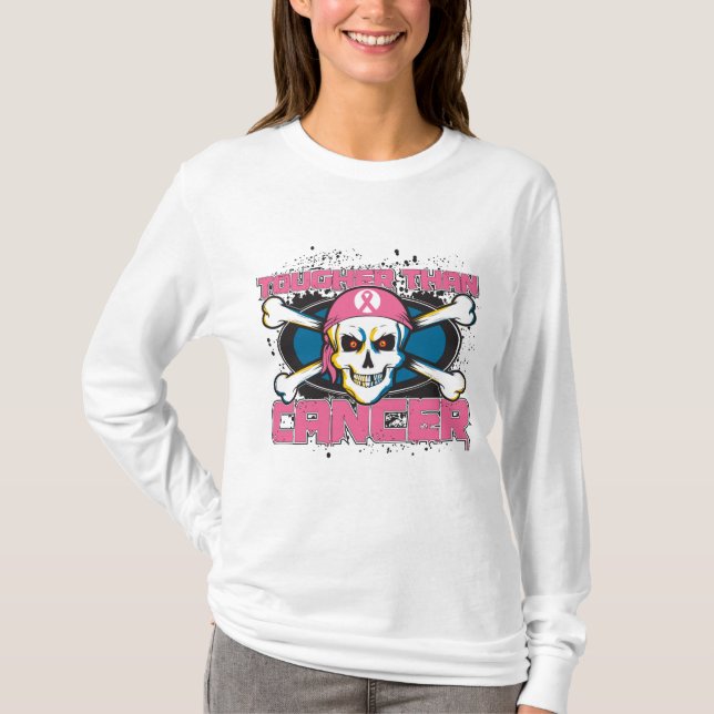 Breast Cancer Tougher Than Cancer Skull T-Shirt (Front)