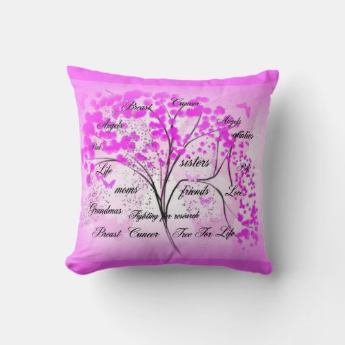 Breast Cancer tree of life by Angels Throw Pillow