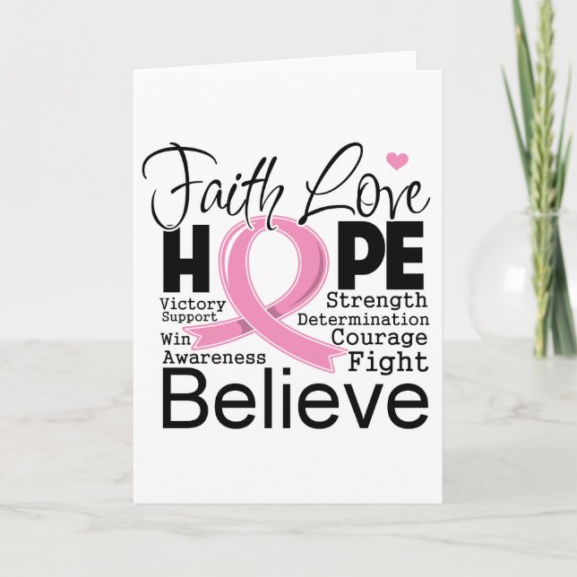 Breast Cancer Typographic Faith Love Hope Card (Front)