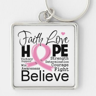 Breast Cancer Typographic Faith Love Hope Keychains