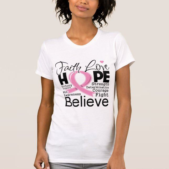 Breast Cancer Typographic Faith Love Hope T-Shirt (Front)