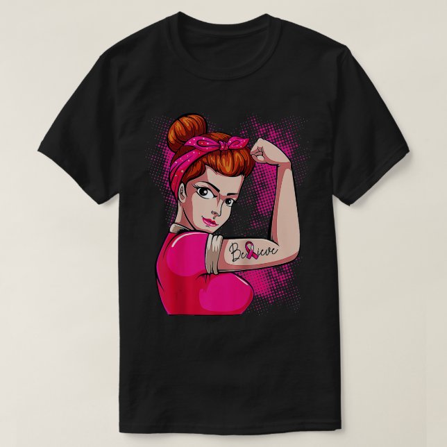 Breast Cancer Warrior  Awareness  Support Believe  T-Shirt (Design Front)