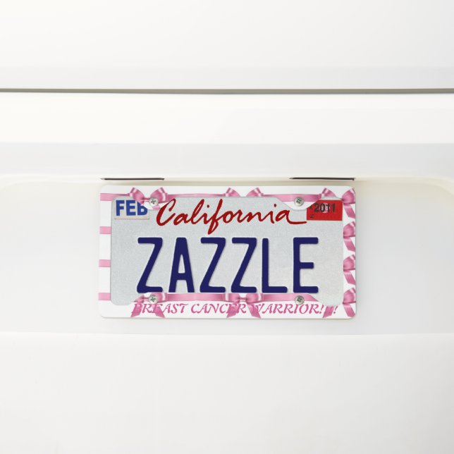 Breast Cancer Warrior License Plate Frame (On Car)