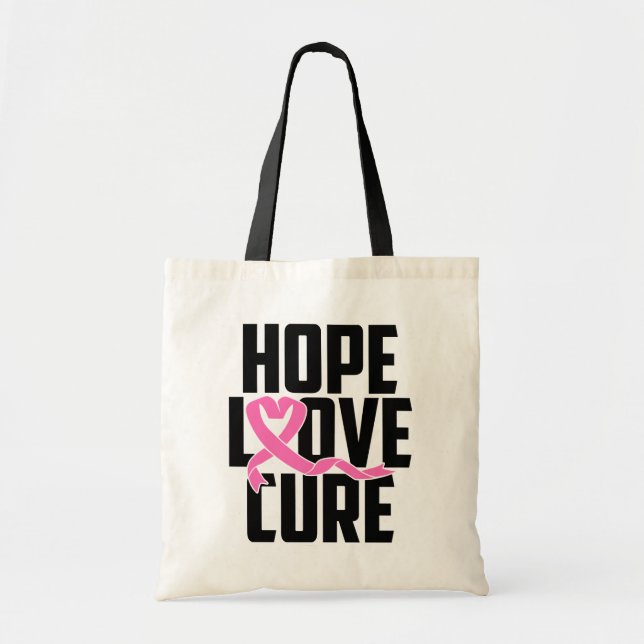Breast Cancer Warrior Pink Ribbon Awareness Hope Tote Bag (Front)