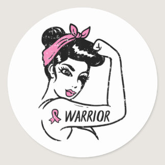 Breast Cancer Warrior Rosie Riveter Pink Women  Classic Round Sticker
