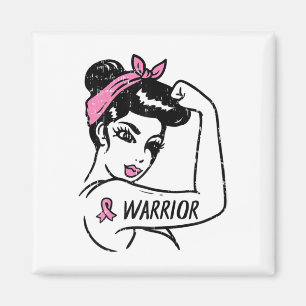 Breast Cancer Warrior Rosie Riveter Pink Women Magnet
