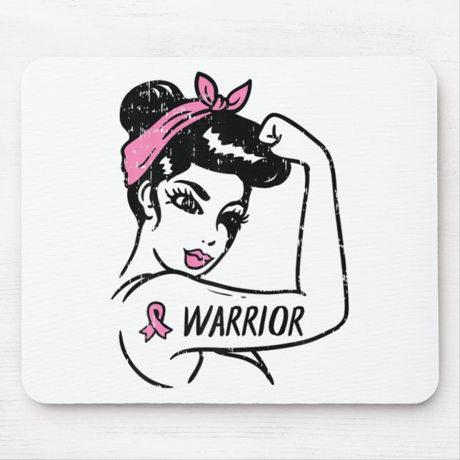 Breast Cancer Warrior Rosie Riveter Pink Women  Mouse Pad (Front)