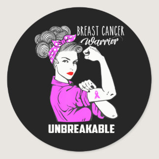 Breast Cancer Warrior Unbreakable Awareness Classic Round Sticker