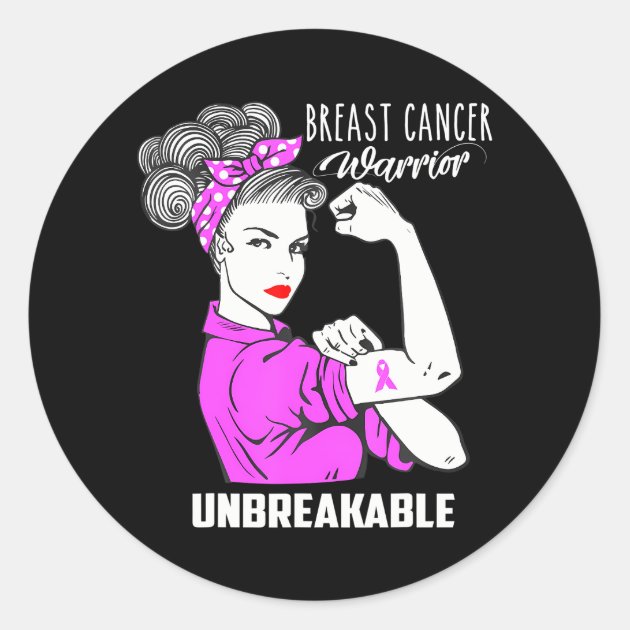 Breast Cancer Warrior Unbreakable Awareness Classic Round Sticker | Zazzle