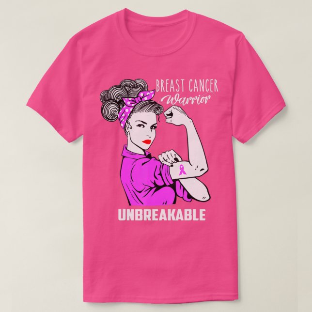 Breast Cancer Warrior Unbreakable  Awareness Gift  T-Shirt (Design Front)