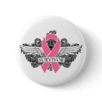 Breast Cancer Winged SURVIVOR Ribbon Button