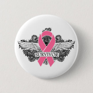 Breast Cancer Winged SURVIVOR Ribbon Button