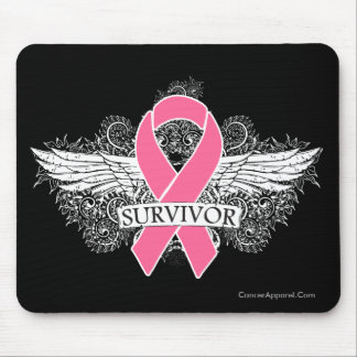 Breast Cancer Winged SURVIVOR Ribbon Mouse Pad