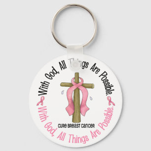 Breast Cancer WITH GOD CROSS 1 Keychain