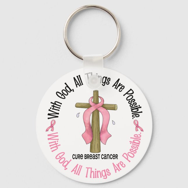 Breast Cancer WITH GOD CROSS 1 Keychain (Front)