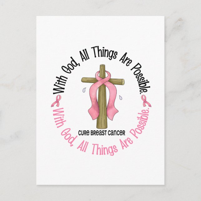 Breast Cancer WITH GOD CROSS 1 Postcard (Front)