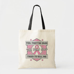 Breast Cancer Yes They're Fake (Sporty) Tote Bag