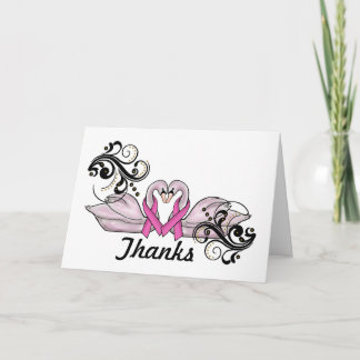 Breast Cancer You Thank You Card With Pink Swans