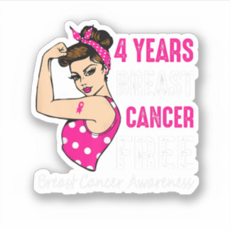 Breast Cancerversary 4 Year Riveter Ribbon Breast  Sticker