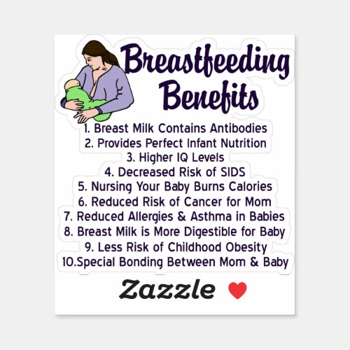 Breastfeeding Benefits Reasons to Breastfeed Sticker