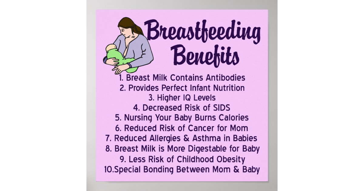 Breastfeeding Benefits Top 10 List for Nursing Poster | Zazzle.com