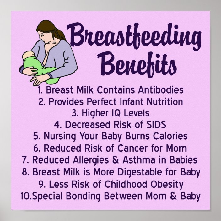 Breastfeeding Benefits Top 10 List for Nursing Poster | Zazzle.com