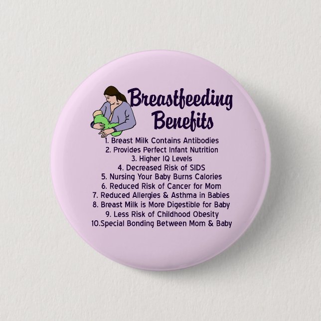 Breastfeeding Benefits Top 10 Reasons for Nursing Button (Front)