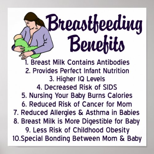 Breastfeeding Benefits Top 10 Reasons for Nursing Poster