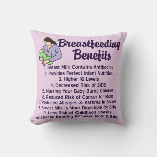 Breastfeeding Benefits Top 10 Reasons for Nursing Throw Pillow