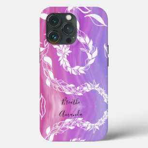 Breathe Abstract leaf design on pink background iPhone 13 Pro Case