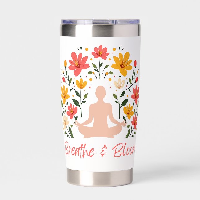 Breathe and Bloom Meditation Water Bottle Insulated Tumbler (Front)