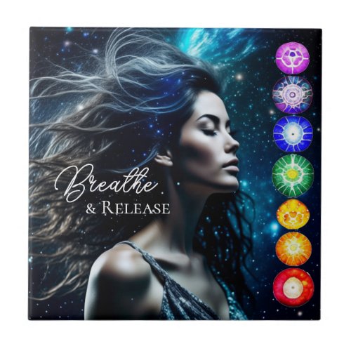 Breathe and Release  Beautiful Ethereal Woman Ceramic Tile