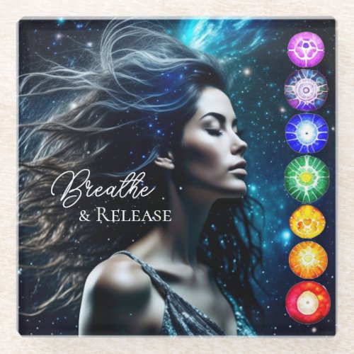 Breathe and Release  Beautiful Ethereal Woman Glass Coaster