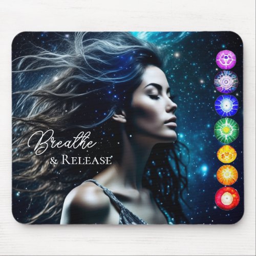 Breathe and Release  Beautiful Ethereal Woman Mouse Pad